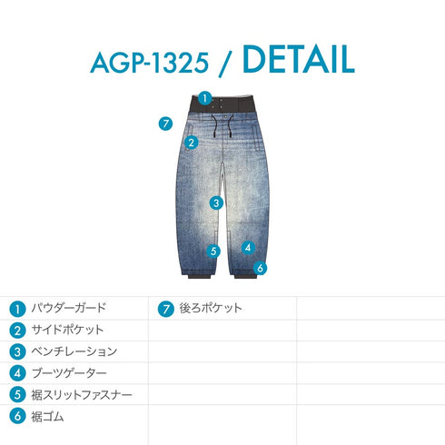 【10月上旬発送予定】 ASHGREEM アッシュグリーム スノーボードウェア デニムプリントビッグパンツ AGP-1325